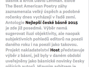 V nakladatelství Host vychází sbírka nejvýraznějších českých básní roku 2015